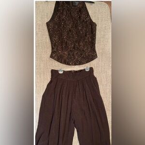 CARMEN MARC VALVO size 6 fully Embroidered evening top and pant set